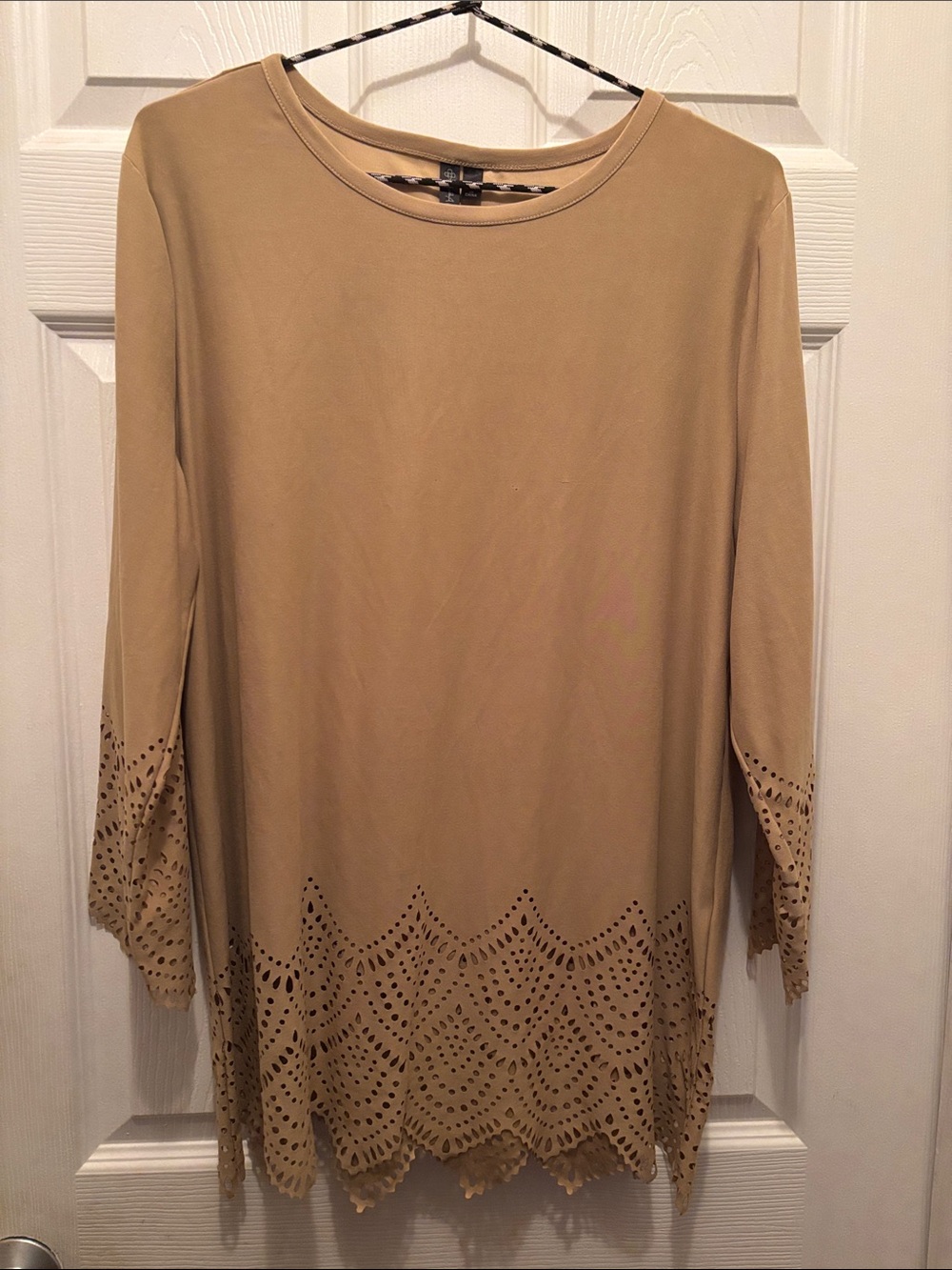 Allie & Rob Tan Laser-Cut Long Sleeve Tunic